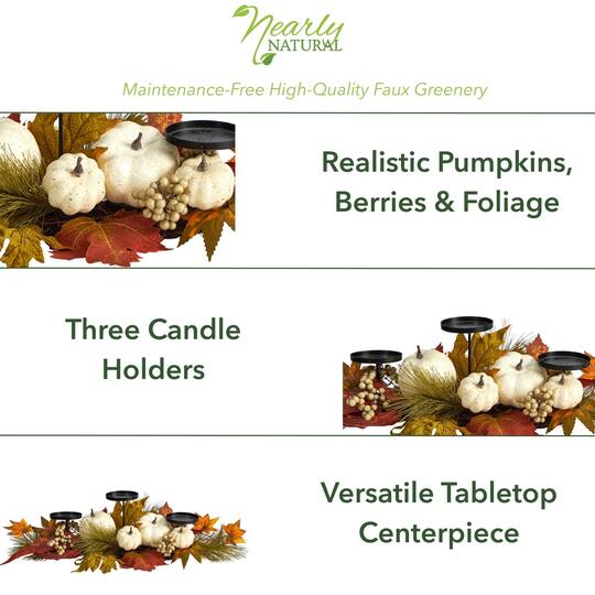 22" Pumpkin And Maple Leaf Autumn Candelabrum Arrangement